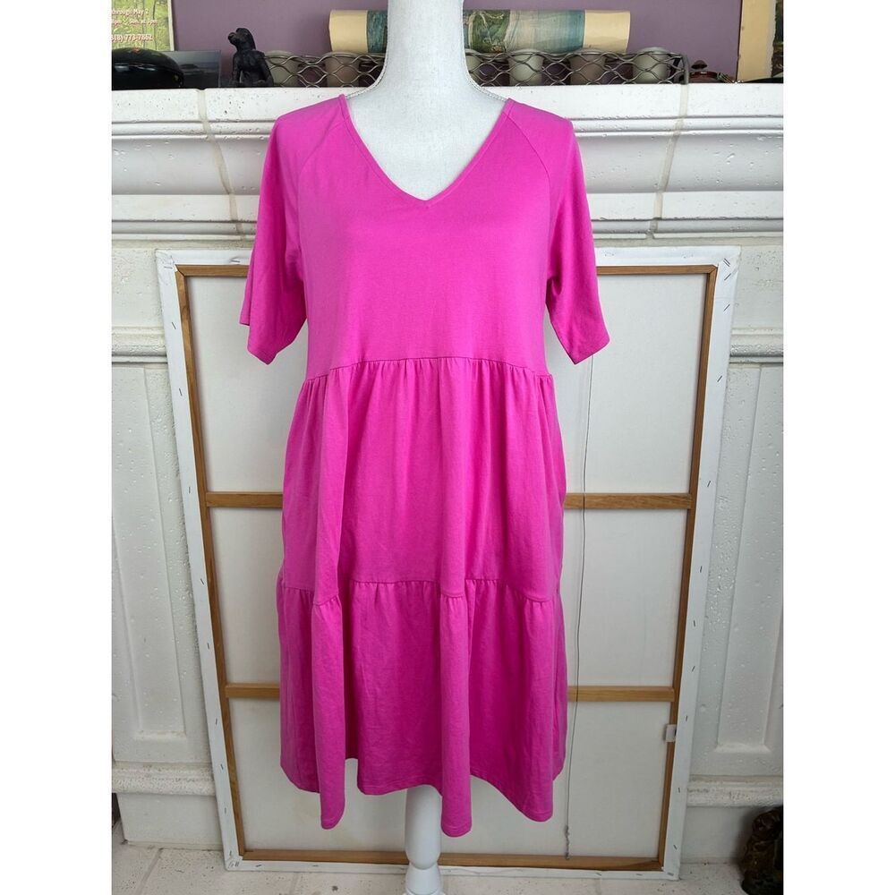 GAP NWT Bright Pink V-Neck Tiered Midi Dress w/pockets